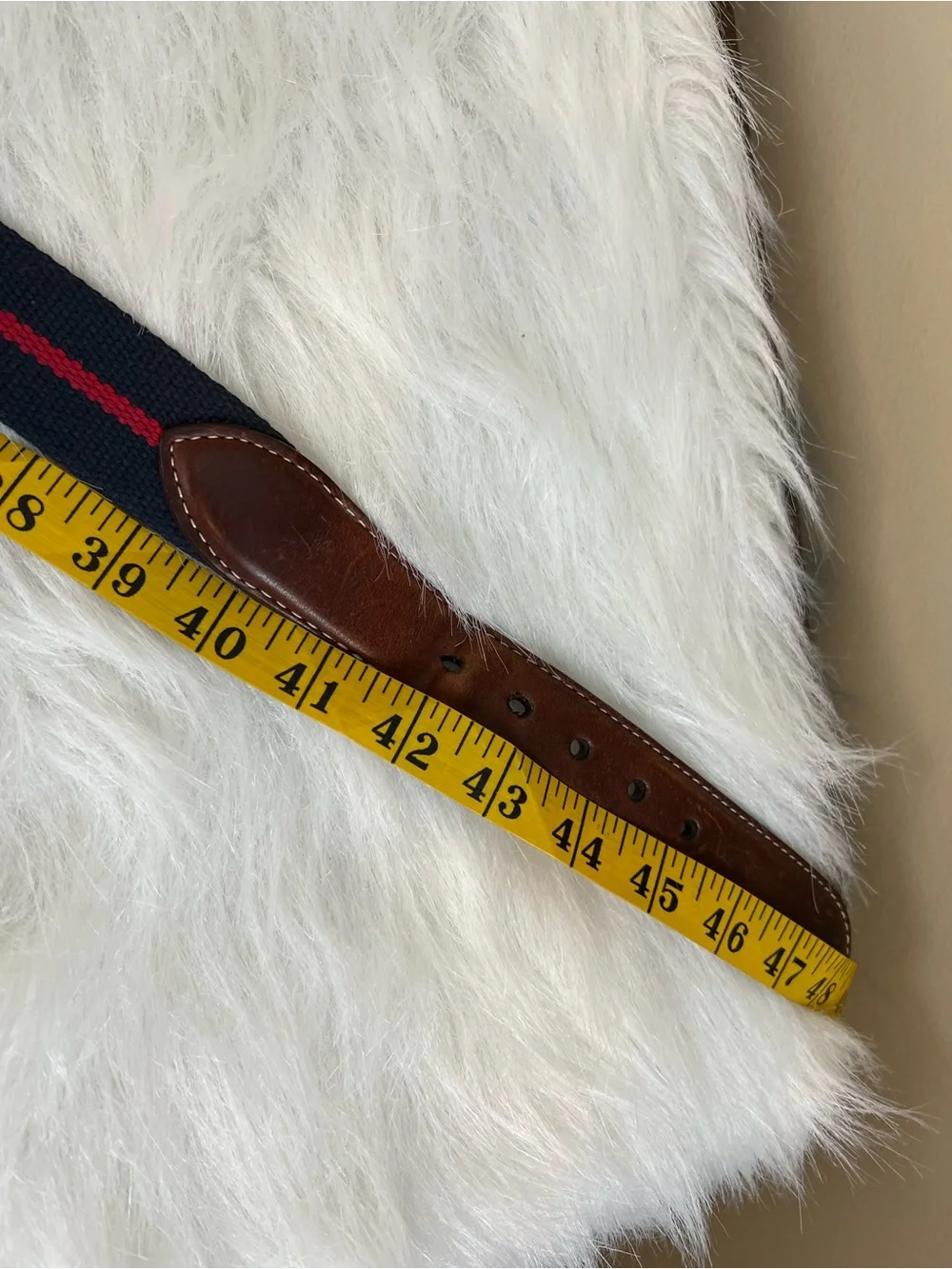Orvis Surcingle navy and red cotton webbed belt with leather and brass 44